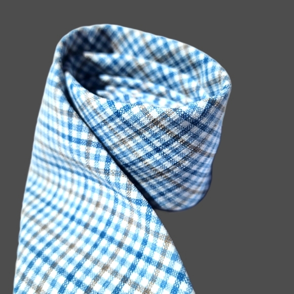 Vintage Perelli Collection Blue and Taupe Plaid Tie - Picture 2 of 4